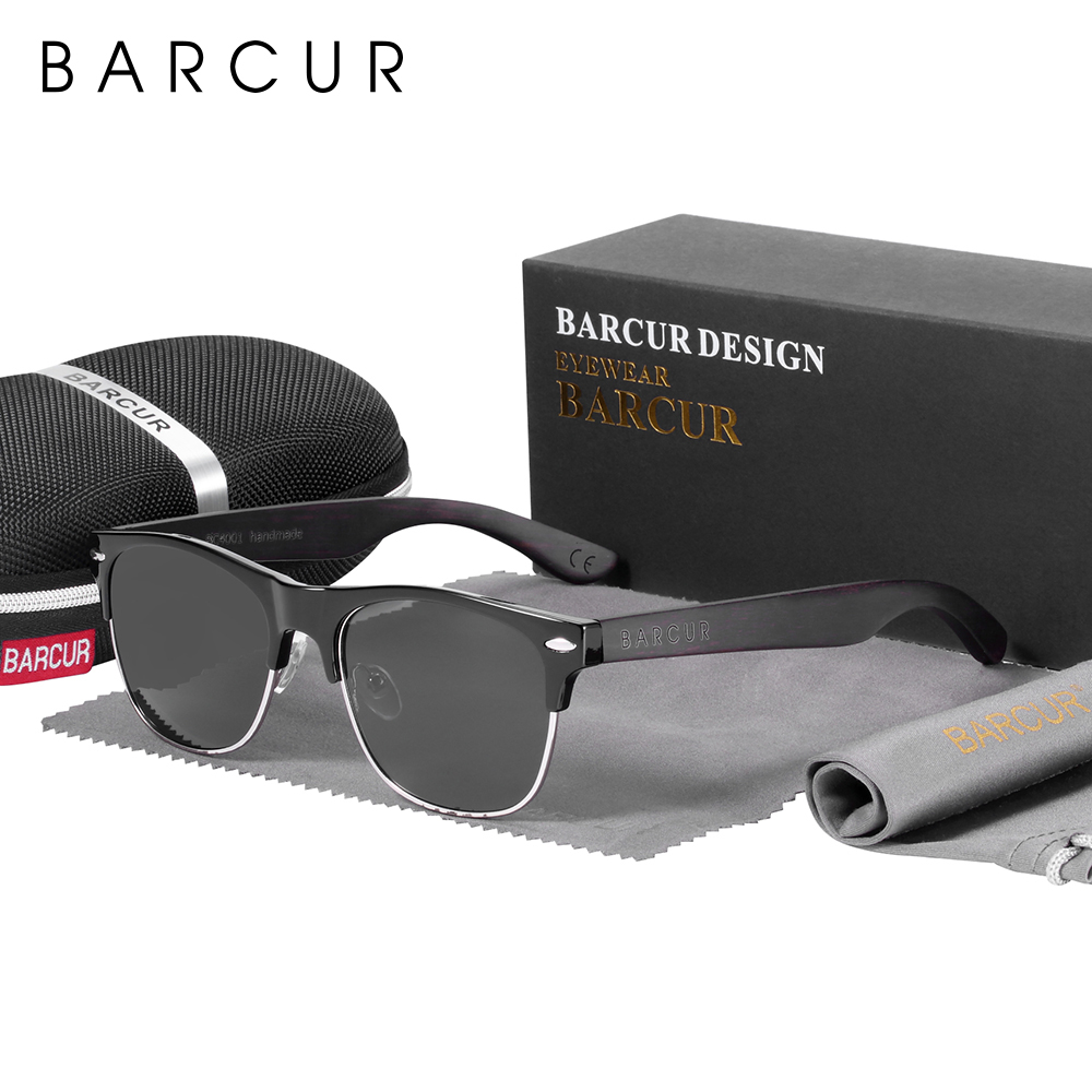 BARCUR 편광 된 에보니 블랙 선글라스 얼룩말 자연 나무 태양 안경 남자 운전 낚시 여성 안경 액세서리 Oculos